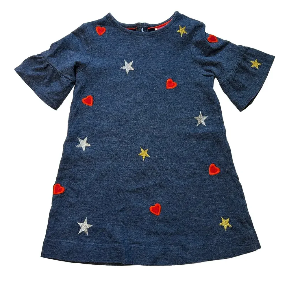 Mini Boden Stars & Hearts Embroidered Dress 4-5Y